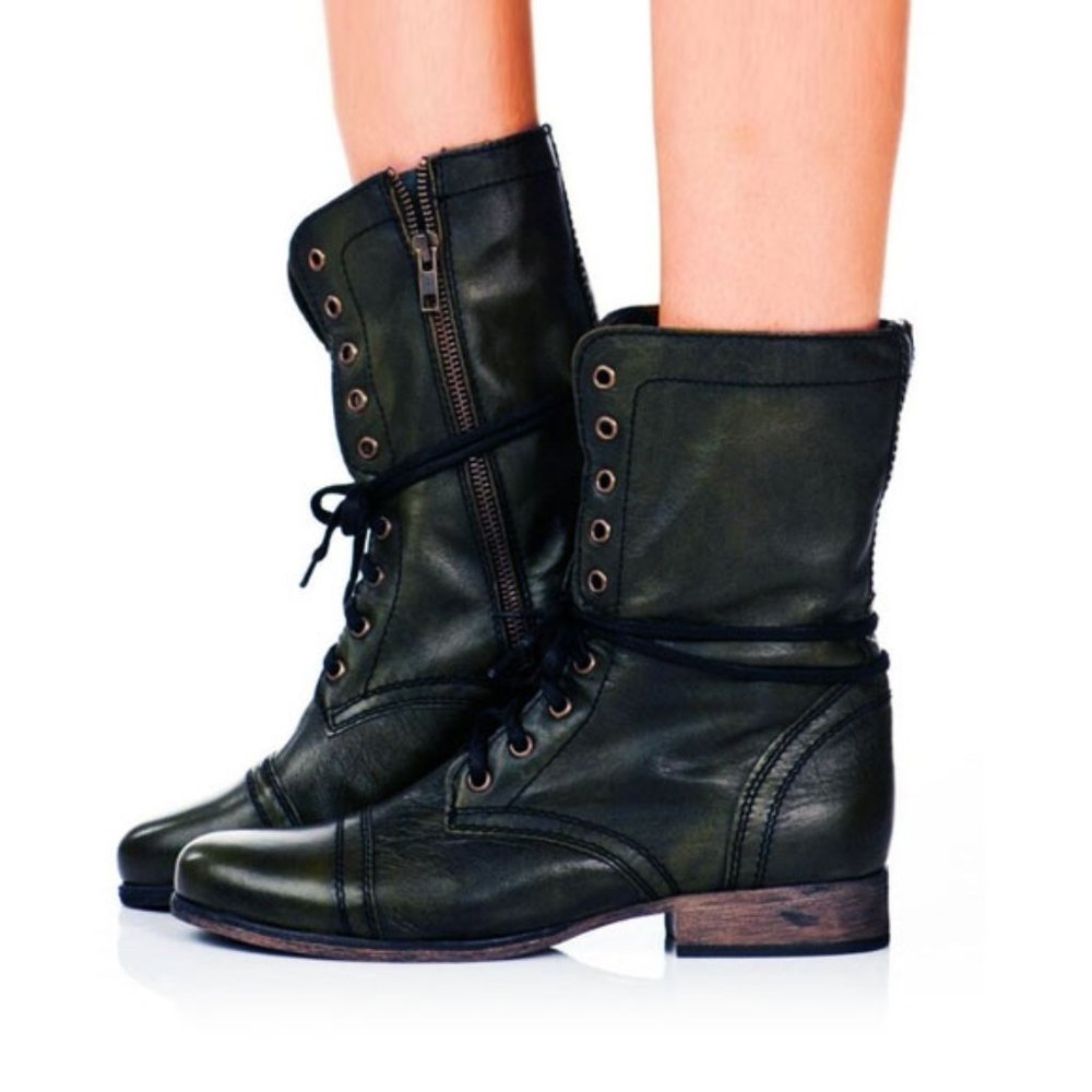 Steve Madden | Troopa Green Leather Moto Lace Boots Size 7.5